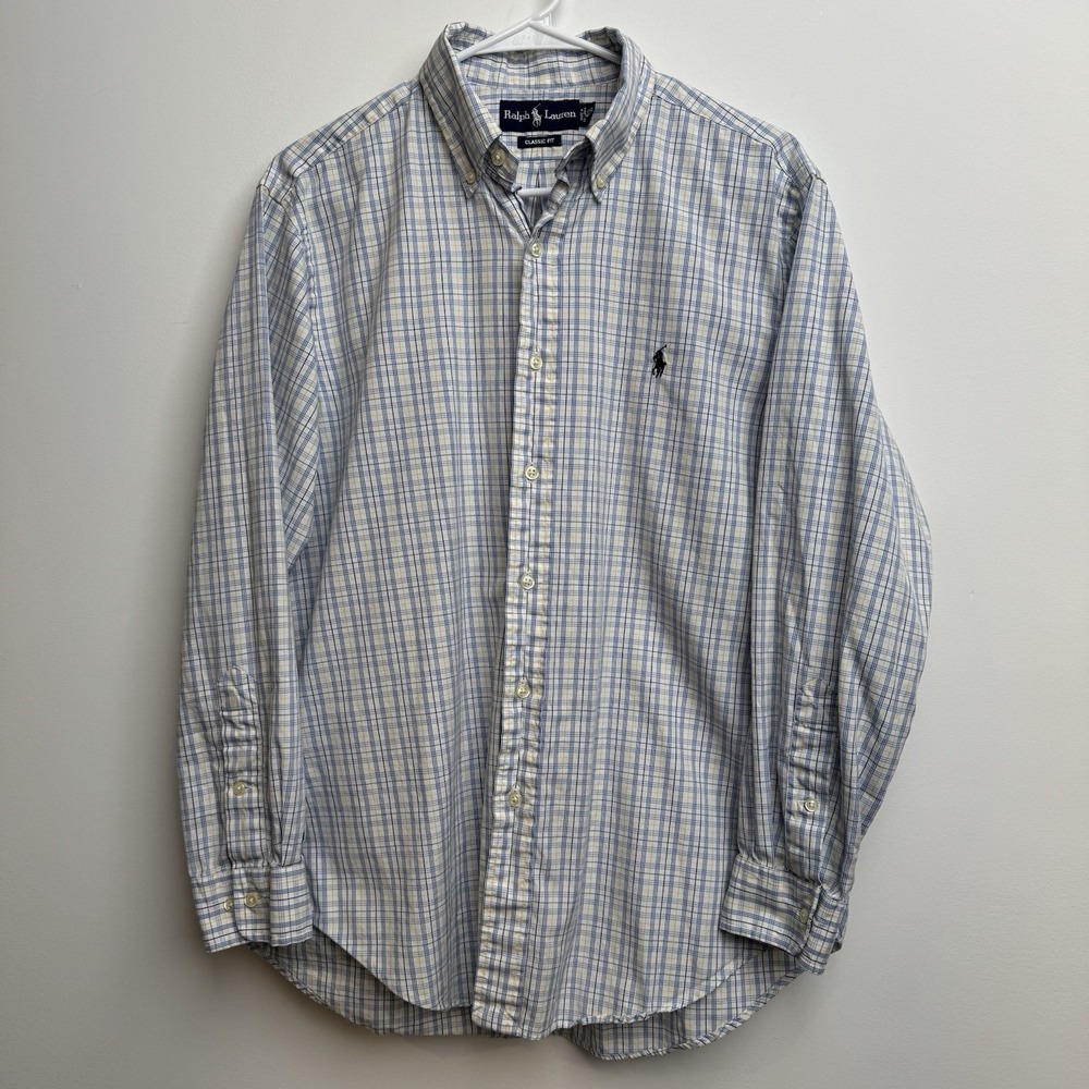 Ralph Lauren Men's Shirt‎ 15 1/2 Button Down Classic Blue Yellow Plaid Pony